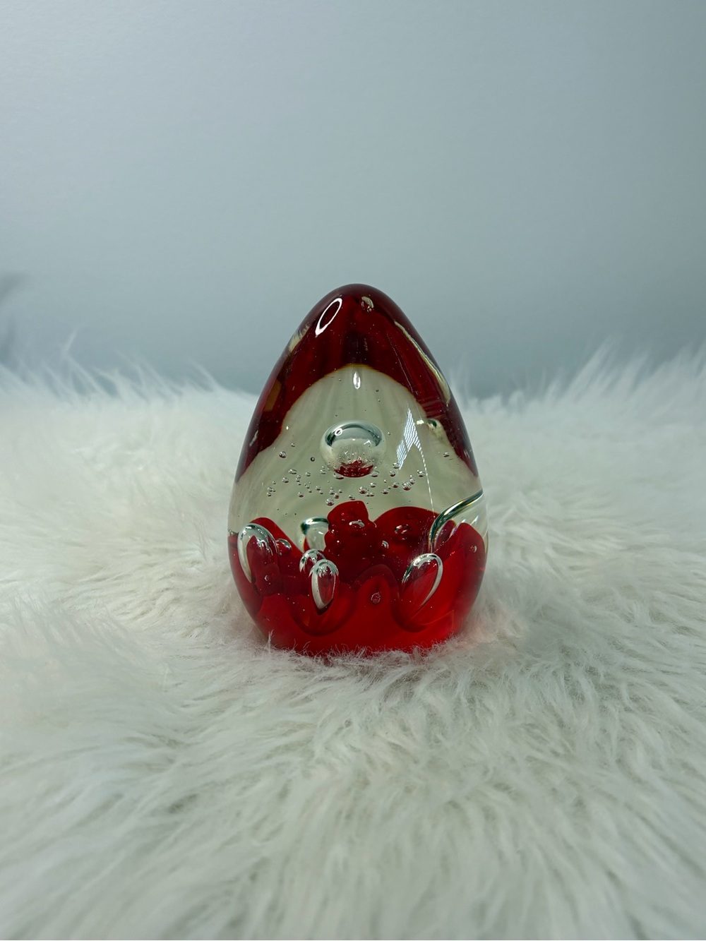 Red Glass Decorative Art Egg - Clear Encased Accent